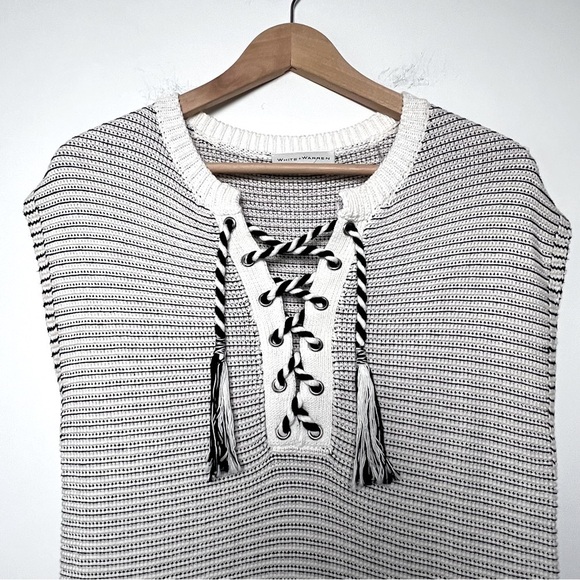 WHITE & WARREN Knit Ribbed Striped Sleeveless Midi Dress Coastal Nautical - Picture 2 of 13